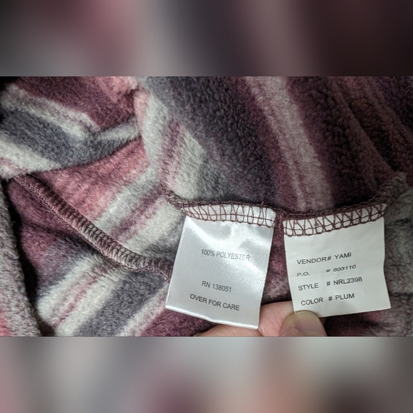 North River Womens Large Pullover Sweater 1/4 Button front Plum Stripe - Picture 6 of 10